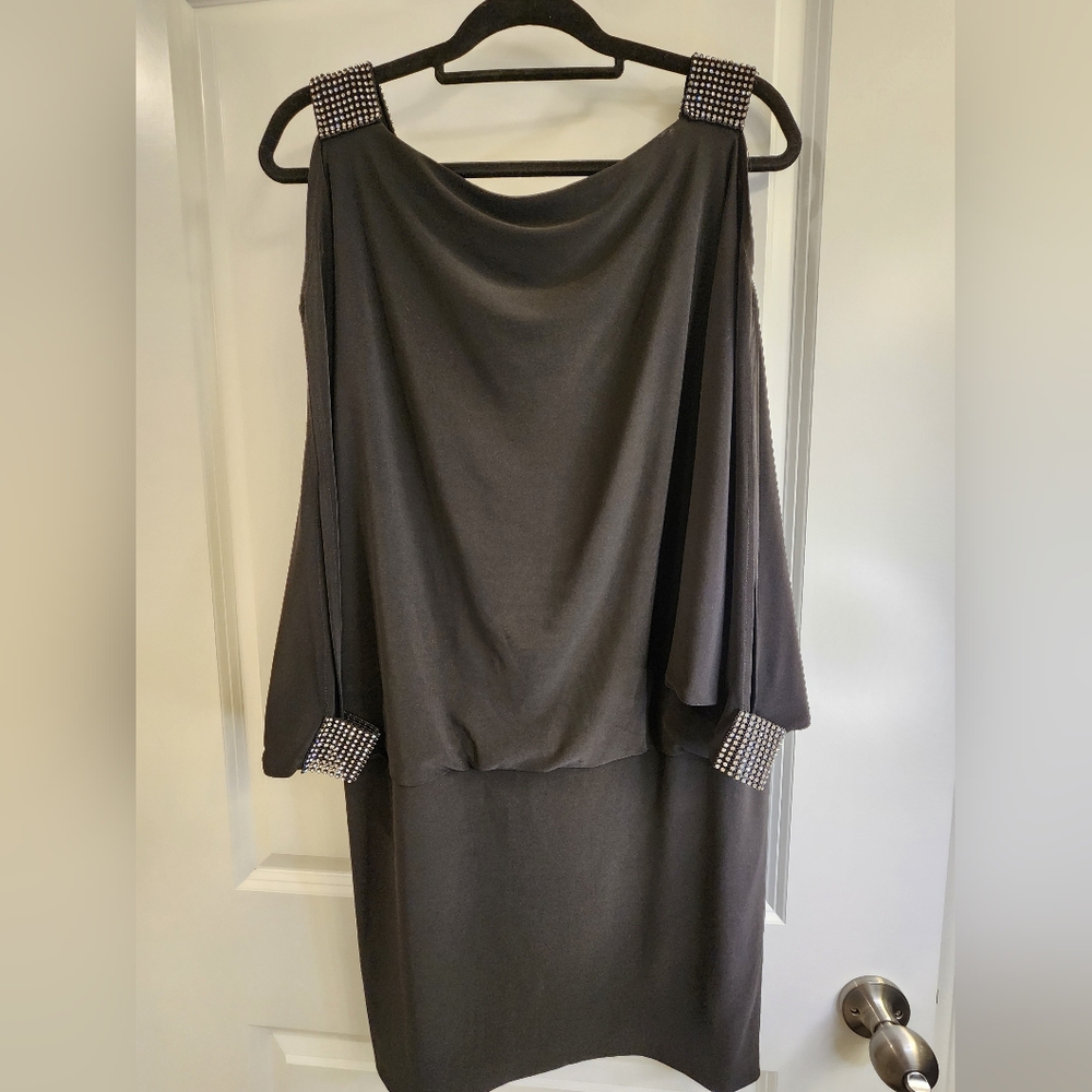 Black Slit Sleeve Dress with Rhinestone Embellishments